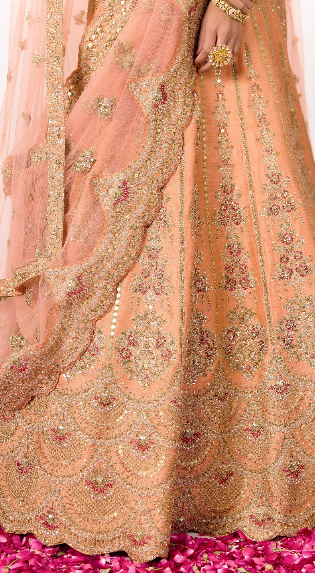 Peach Silk Embroidered Lehenga Set