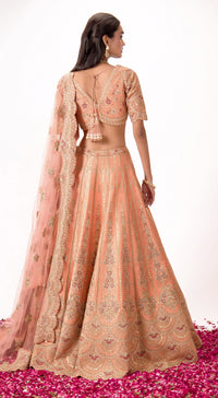 Peach Silk Embroidered Lehenga Set