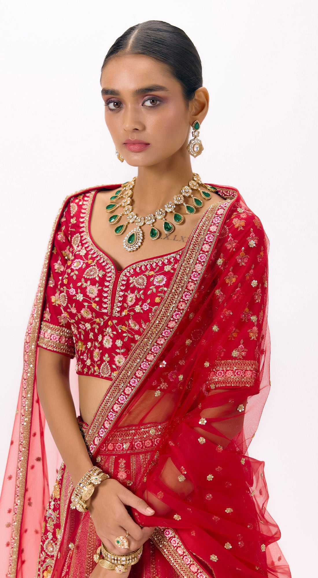 Red Silk Embroidered Lehenga Set