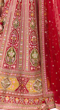 Red Silk Embroidered Lehenga Set