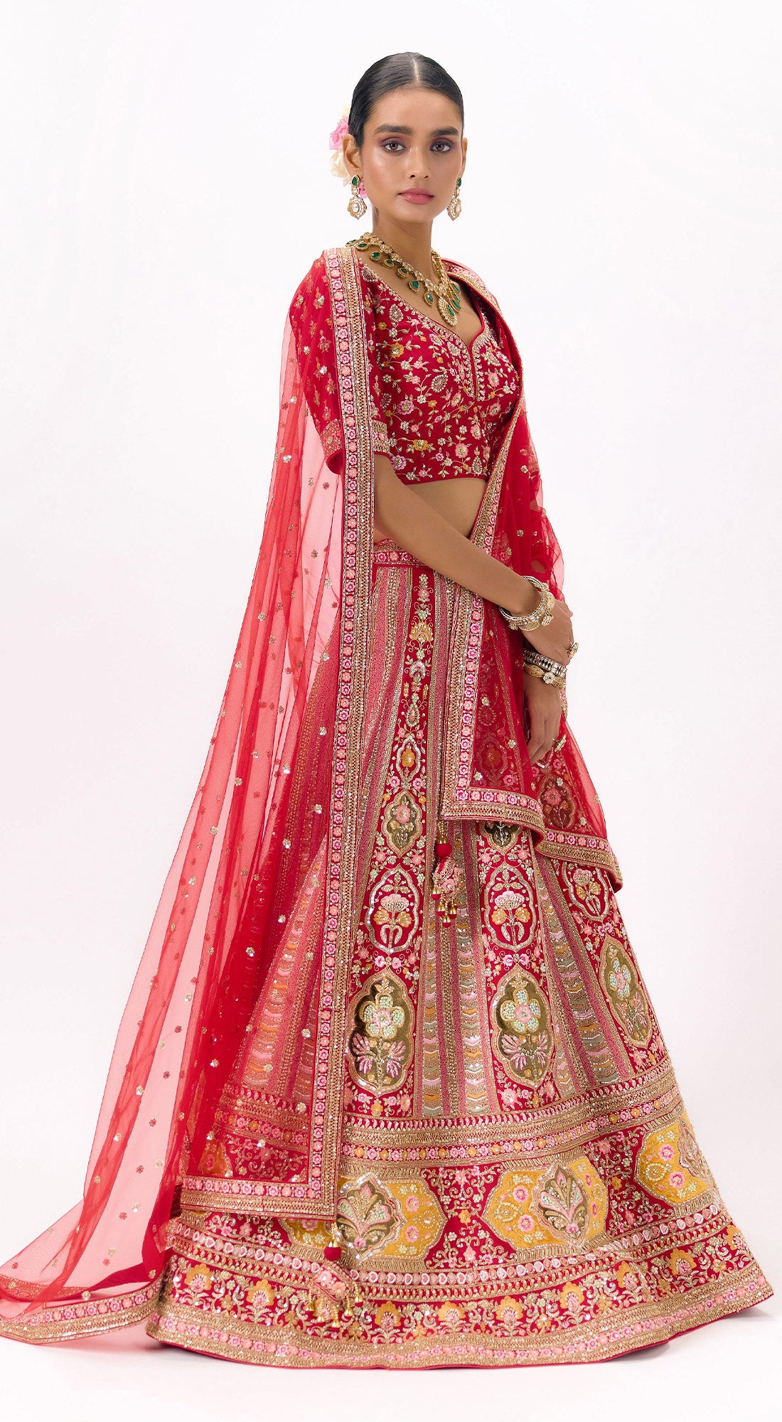 Red Silk Embroidered Lehenga Set