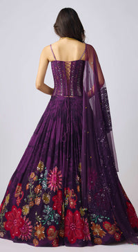 Purple Georgette Embroidered Lehenga Set