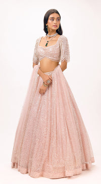 Pink Sequins Net Embroidered Lehenga Set