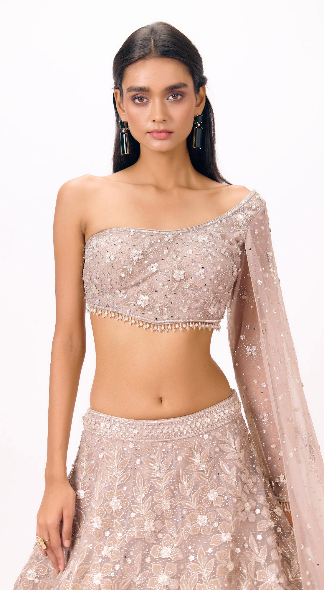 Grey Net Embroidered Lehenga Set