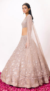 Grey Net Embroidered Lehenga Set