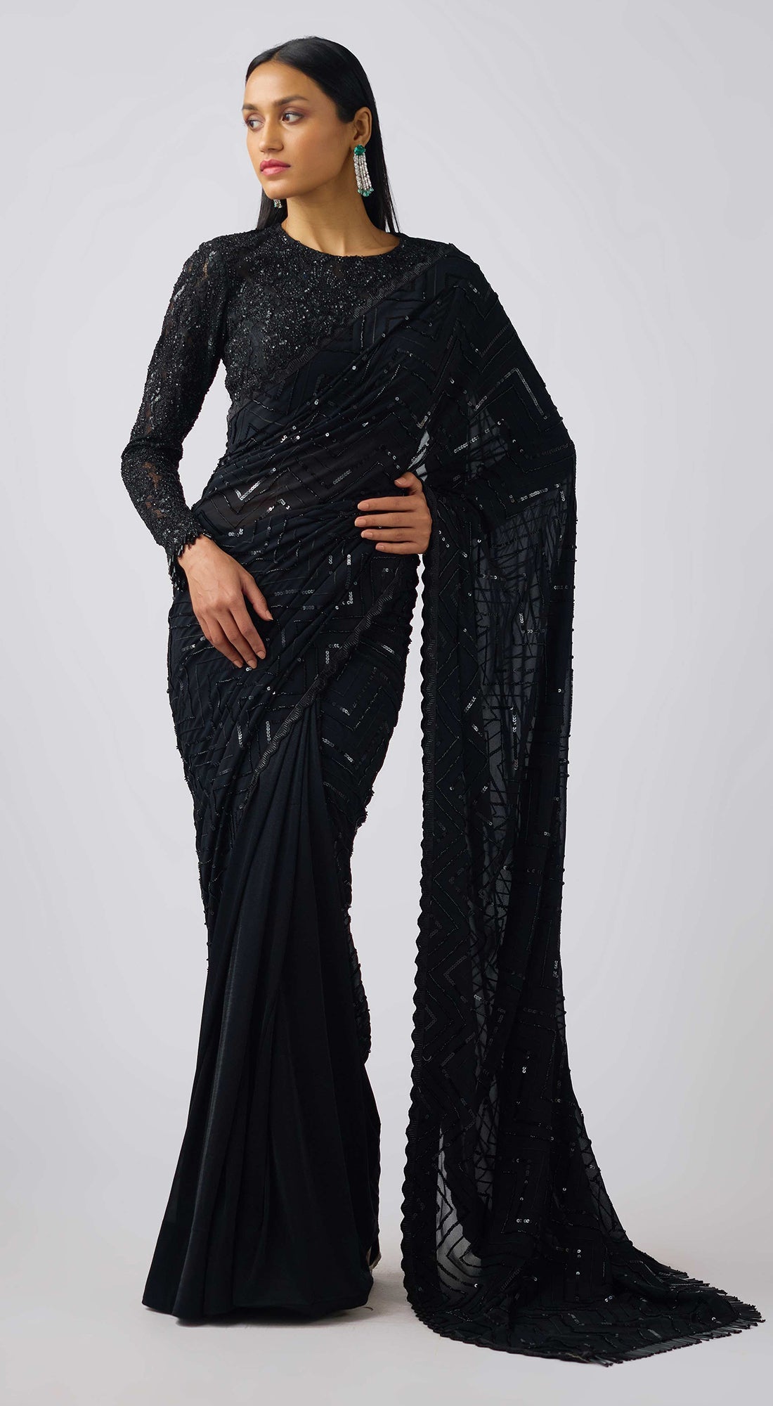 Black Georgette Embroidered Saree