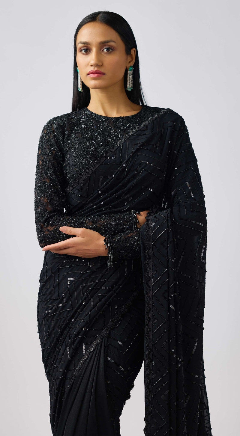 Black Georgette Embroidered Saree