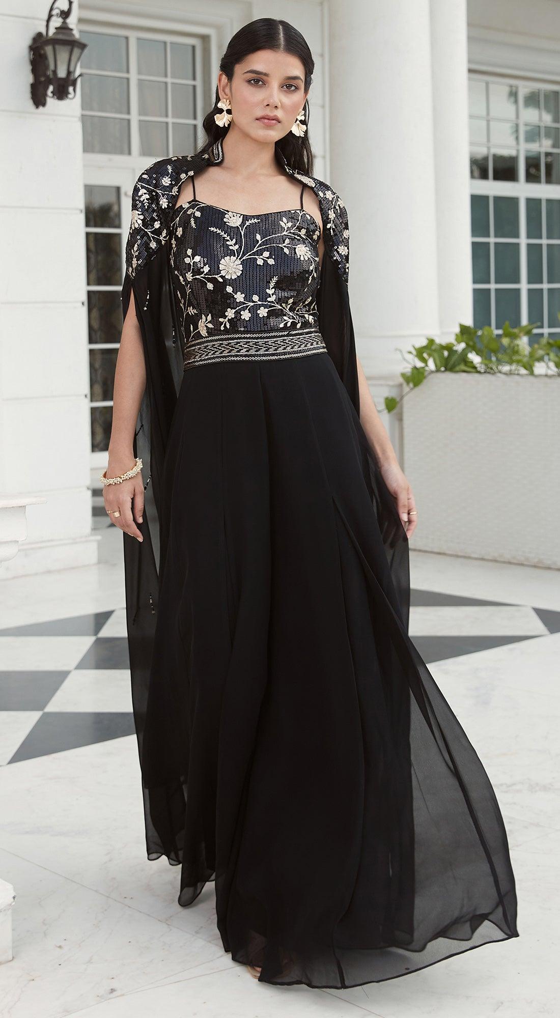 Black Jumpsuit With Attached Cape - Basanti Kapde aur Koffee