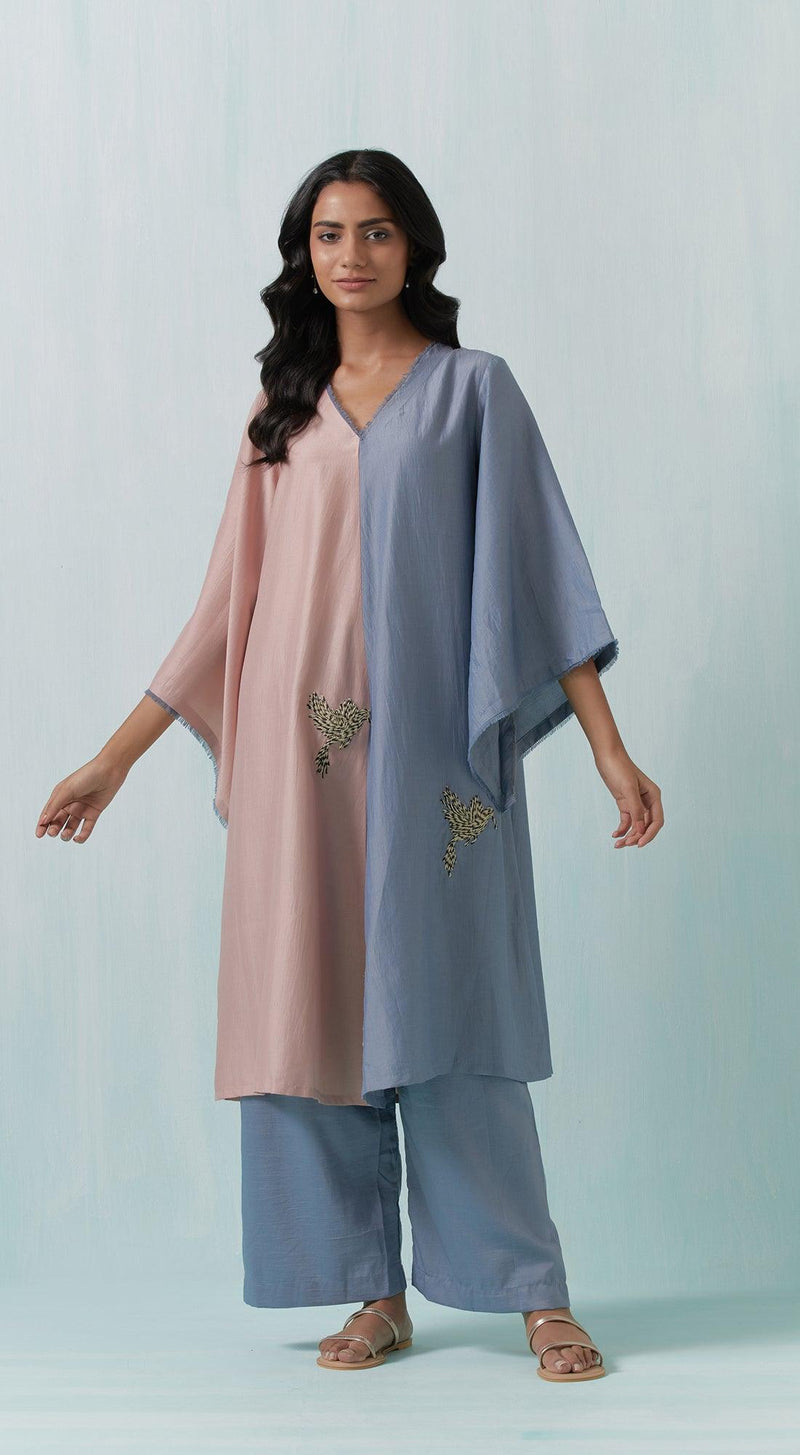 Blue & Pink Colourblocked Kurta Set - Basanti Kapde aur Koffee