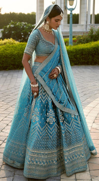 Blue Bridal Velvet Lehenga Set - Basanti Kapde aur Koffee