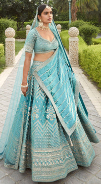 Blue Bridal Velvet Lehenga Set - Basanti Kapde aur Koffee