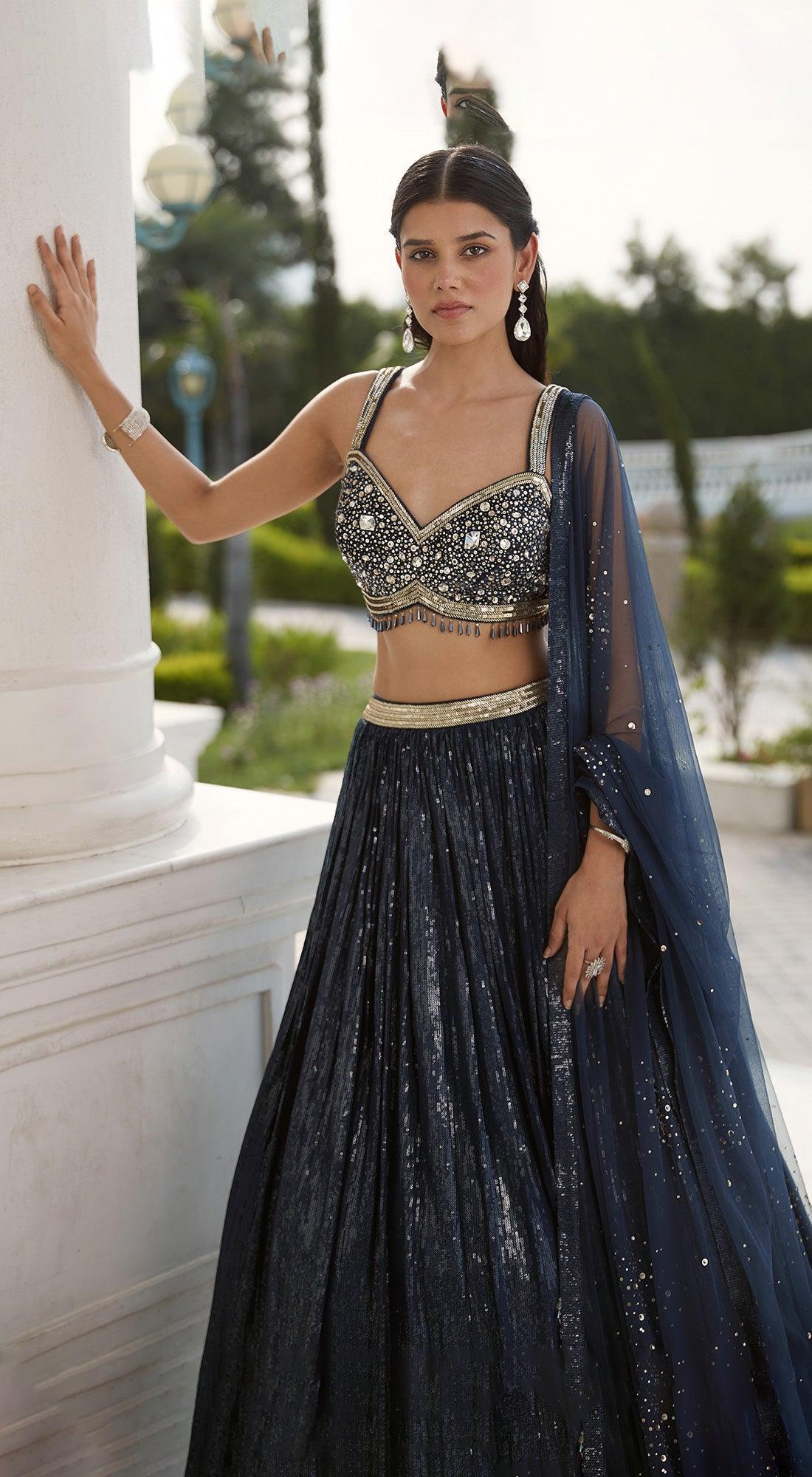 Blue Sequin Georgette Lehenga Set - Basanti Kapde aur Koffee