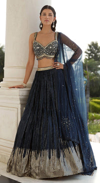 Blue Sequin Georgette Lehenga Set - Basanti Kapde aur Koffee