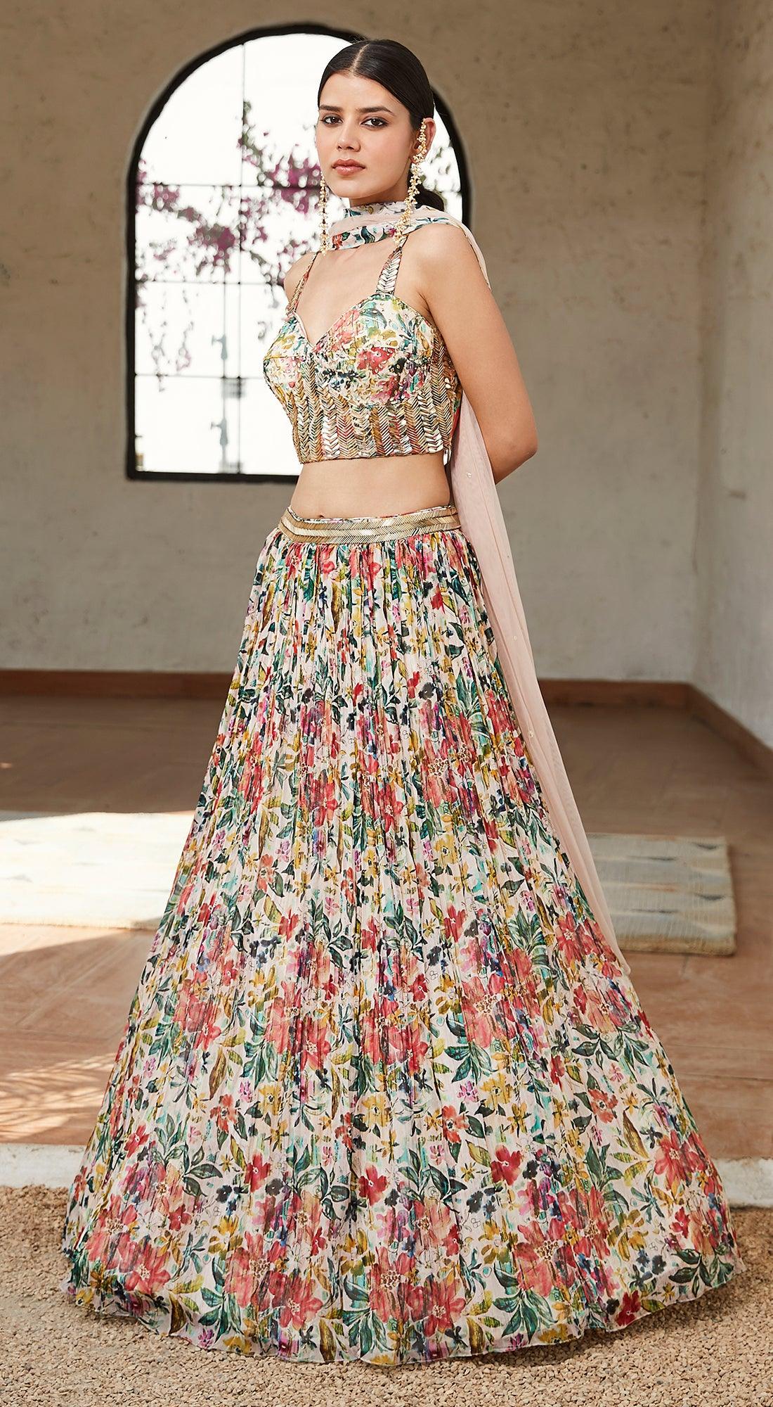 Floral Print Lehenga Set - Basanti Kapde aur Koffee