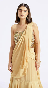 Gold Pre-Draped Saree Set - Basanti Kapde aur Koffee