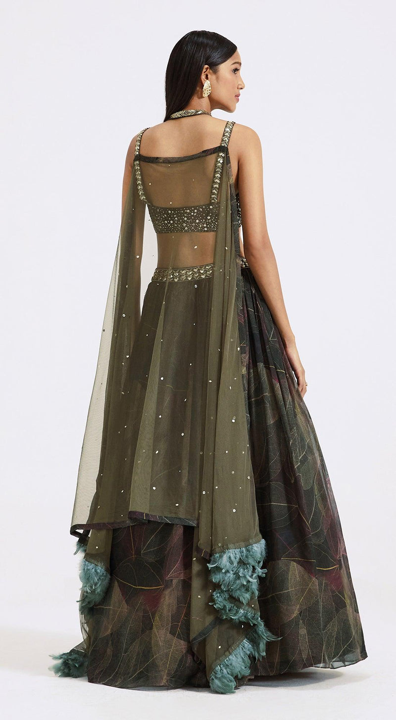 Green Lehenga with Attached Dupatta - Basanti Kapde aur Koffee