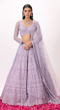 Lilac Net Embroidered Lehenga Set