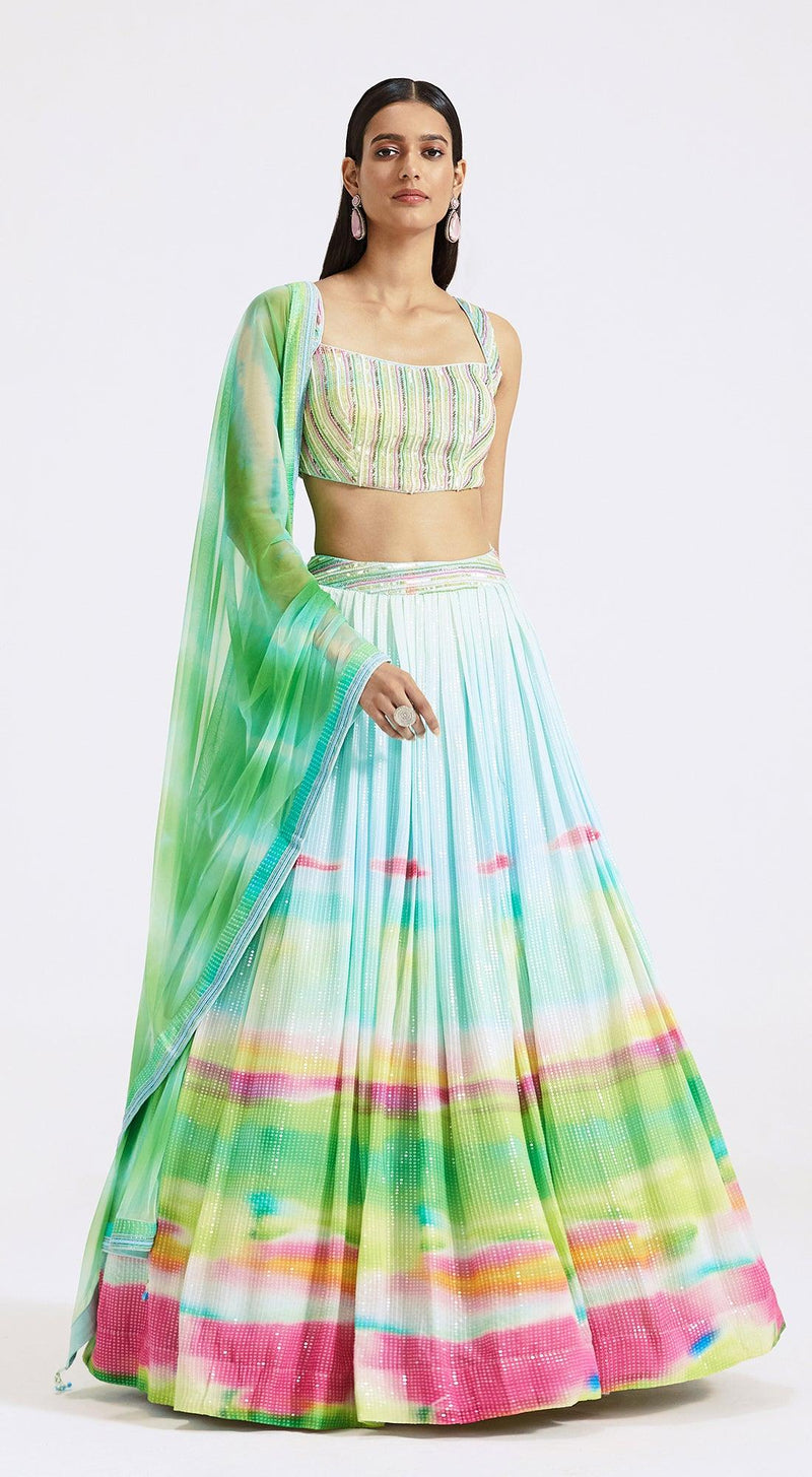 Multicoloured Printed Lehenga Set - Basanti Kapde aur Koffee