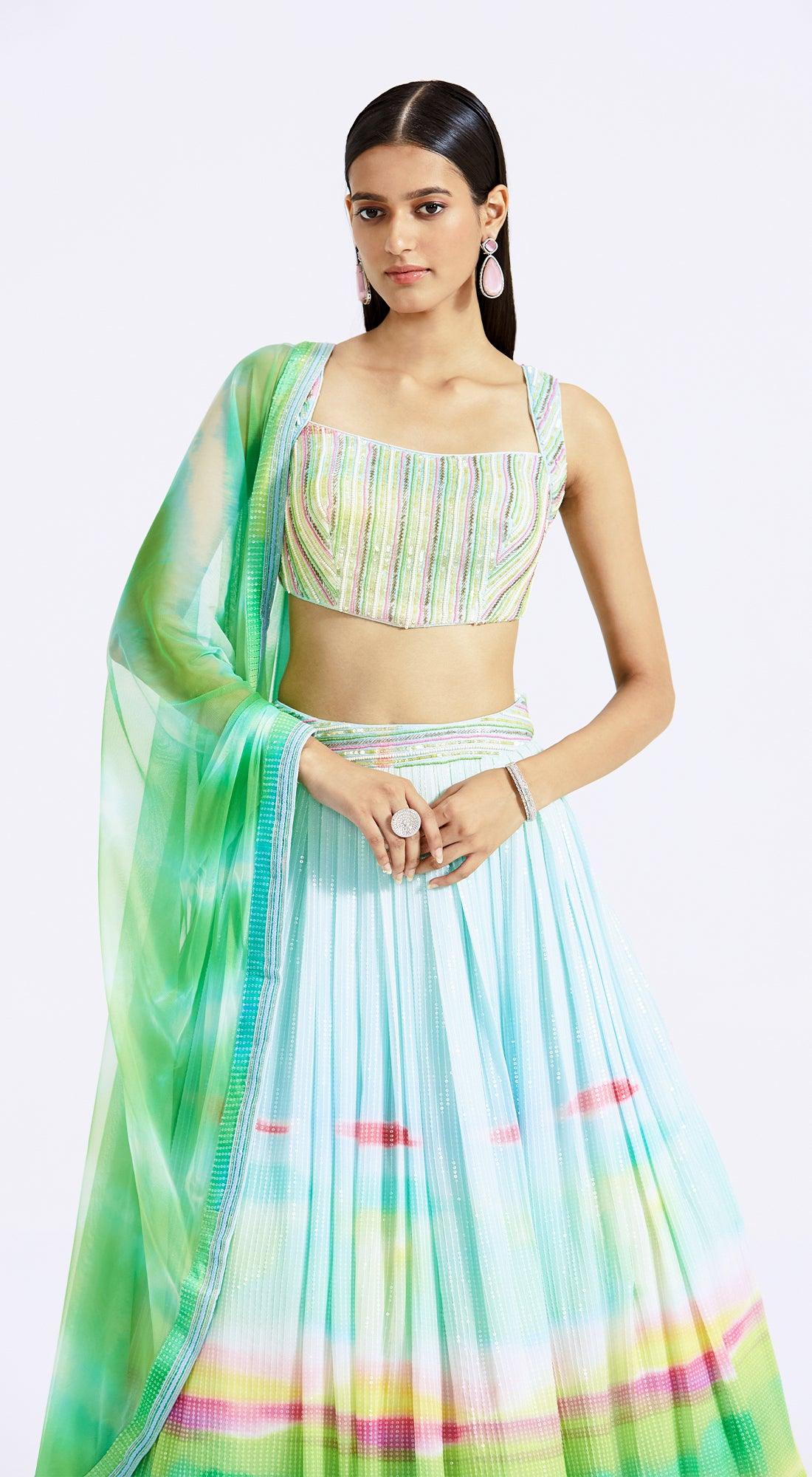 Multicoloured Printed Lehenga Set - Basanti Kapde aur Koffee