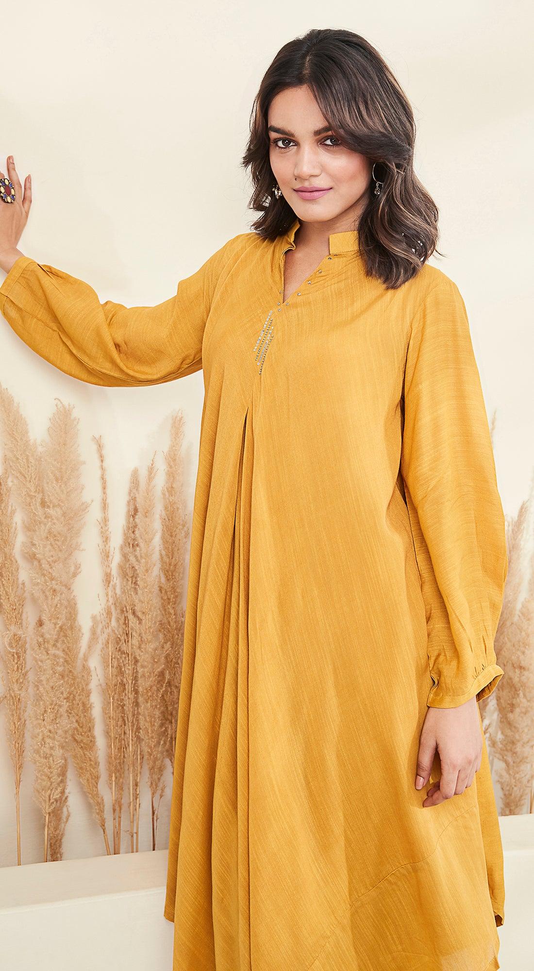 Mustard Yellow Embroidered Kurta Set - Basanti Kapde aur Koffee