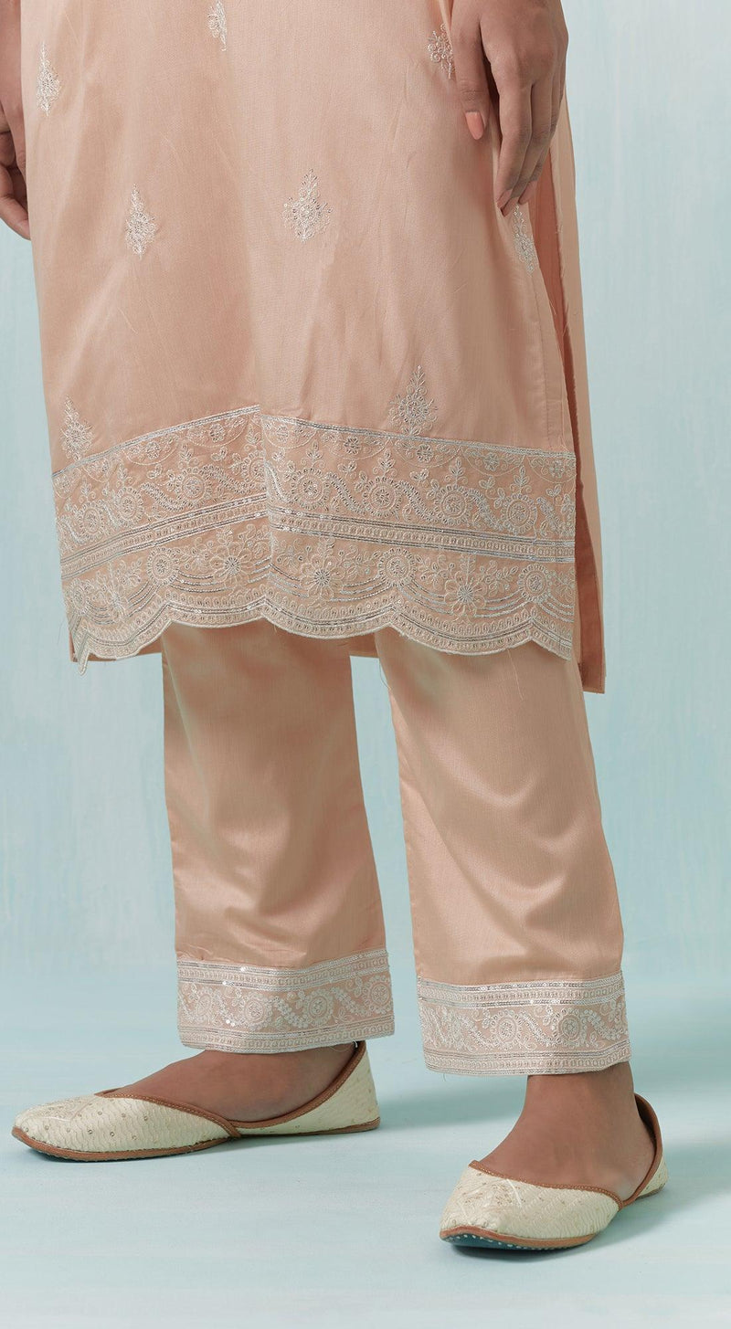 Pink Chanderi Suit Set - Basanti Kapde aur Koffee