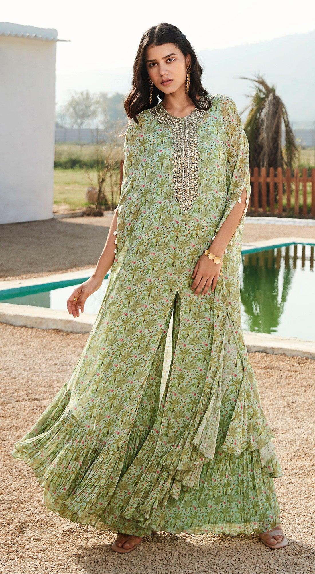 Pista Kaftan With Sharara - Basanti Kapde aur Koffee