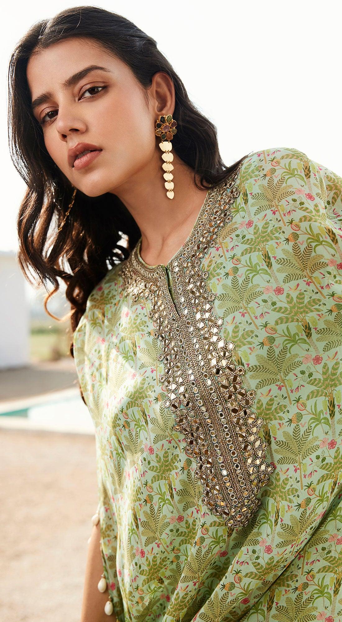 Pista Kaftan With Sharara - Basanti Kapde aur Koffee