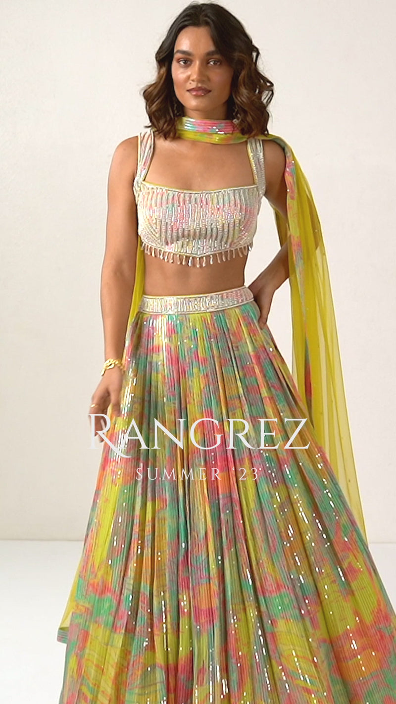 Multicoloured Printed Lehenga Set