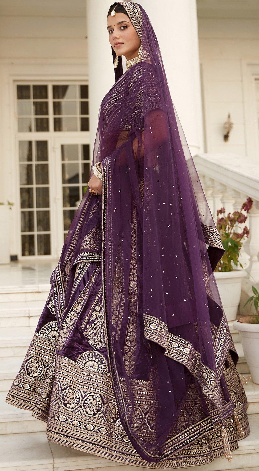 Purple Bridal Velvet Lehenga Set - Basanti Kapde aur Koffee