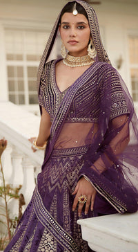 Purple Bridal Velvet Lehenga Set - Basanti Kapde aur Koffee