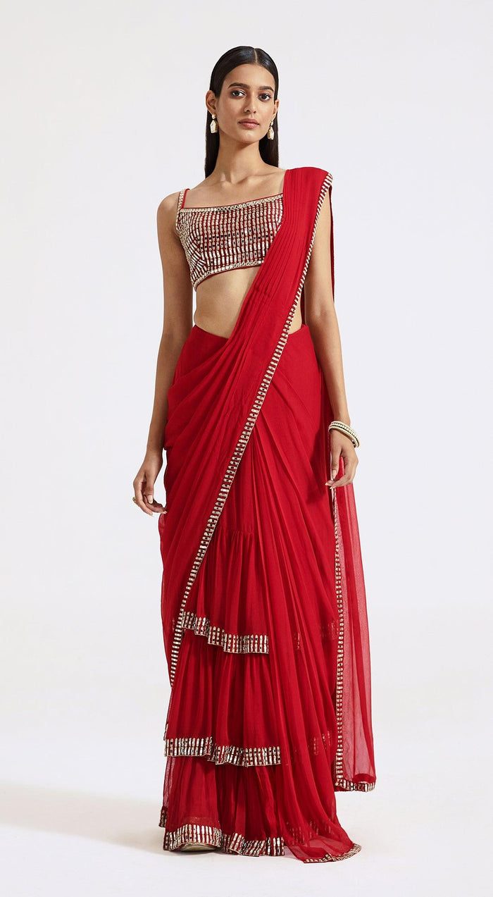 Red Draped Saree - Basanti Kapde aur Koffee