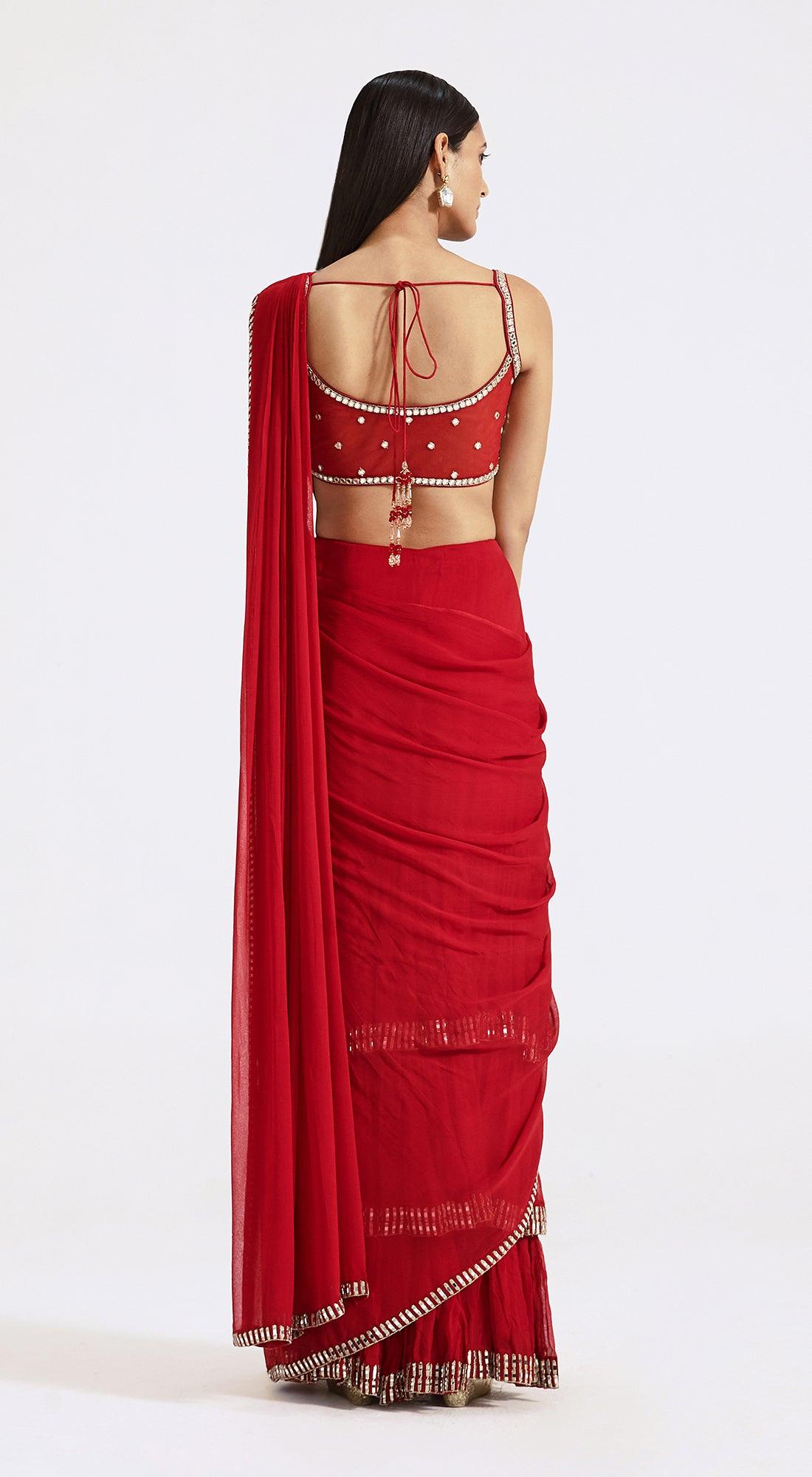 Red Draped Saree - Basanti Kapde aur Koffee