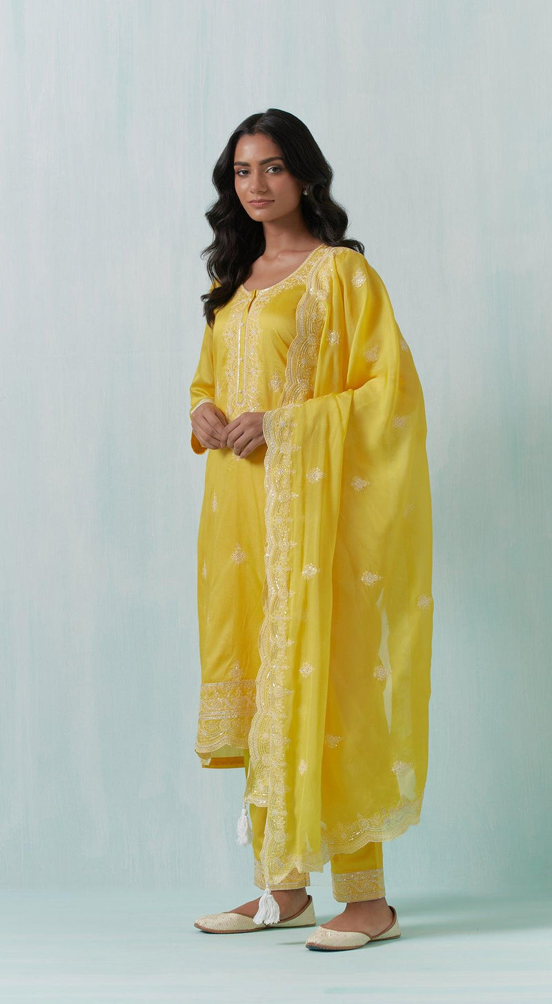 Yellow Chanderi Suit Set - Basanti Kapde aur Koffee