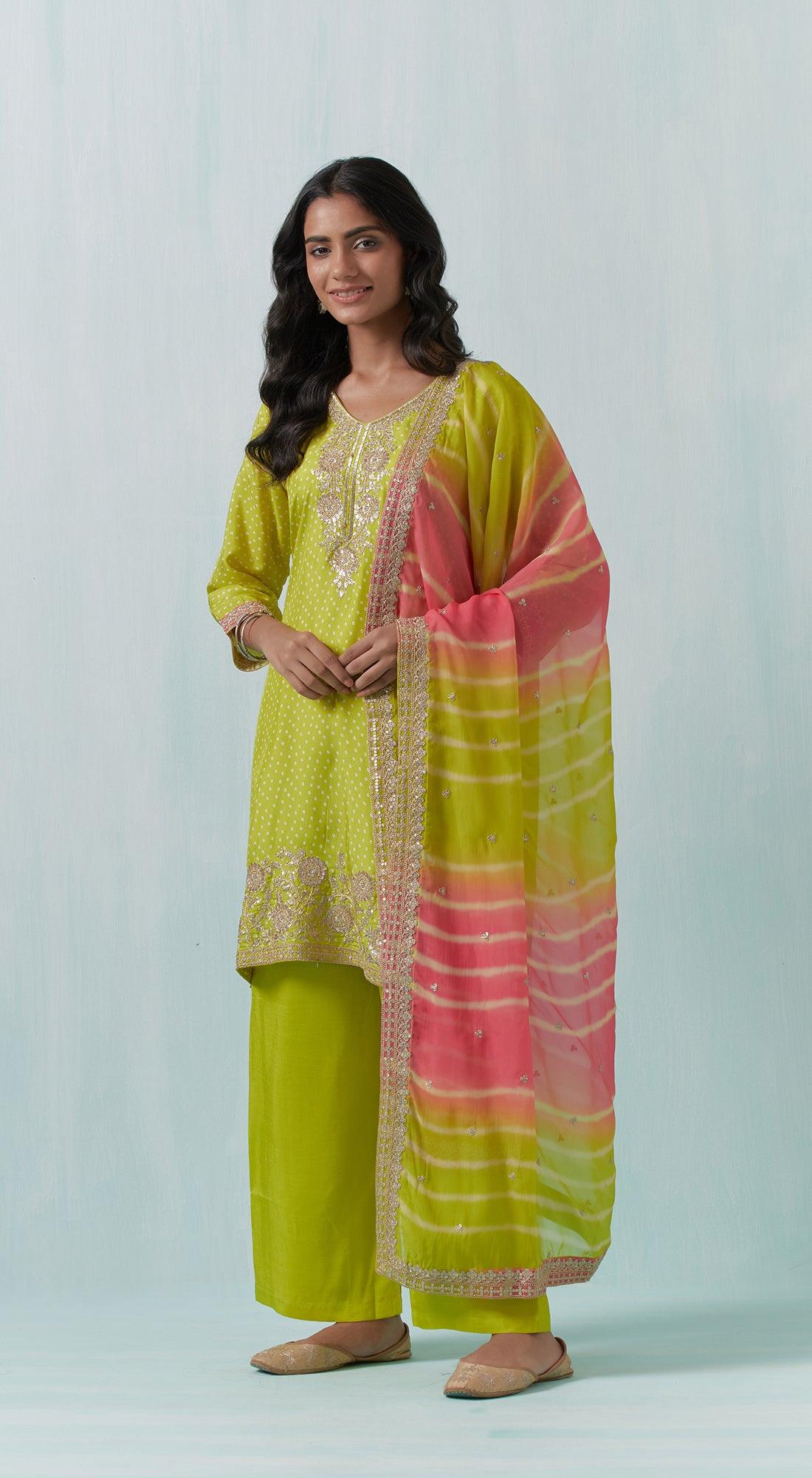 Yellow Leheriya Suit Set - Basanti Kapde aur Koffee