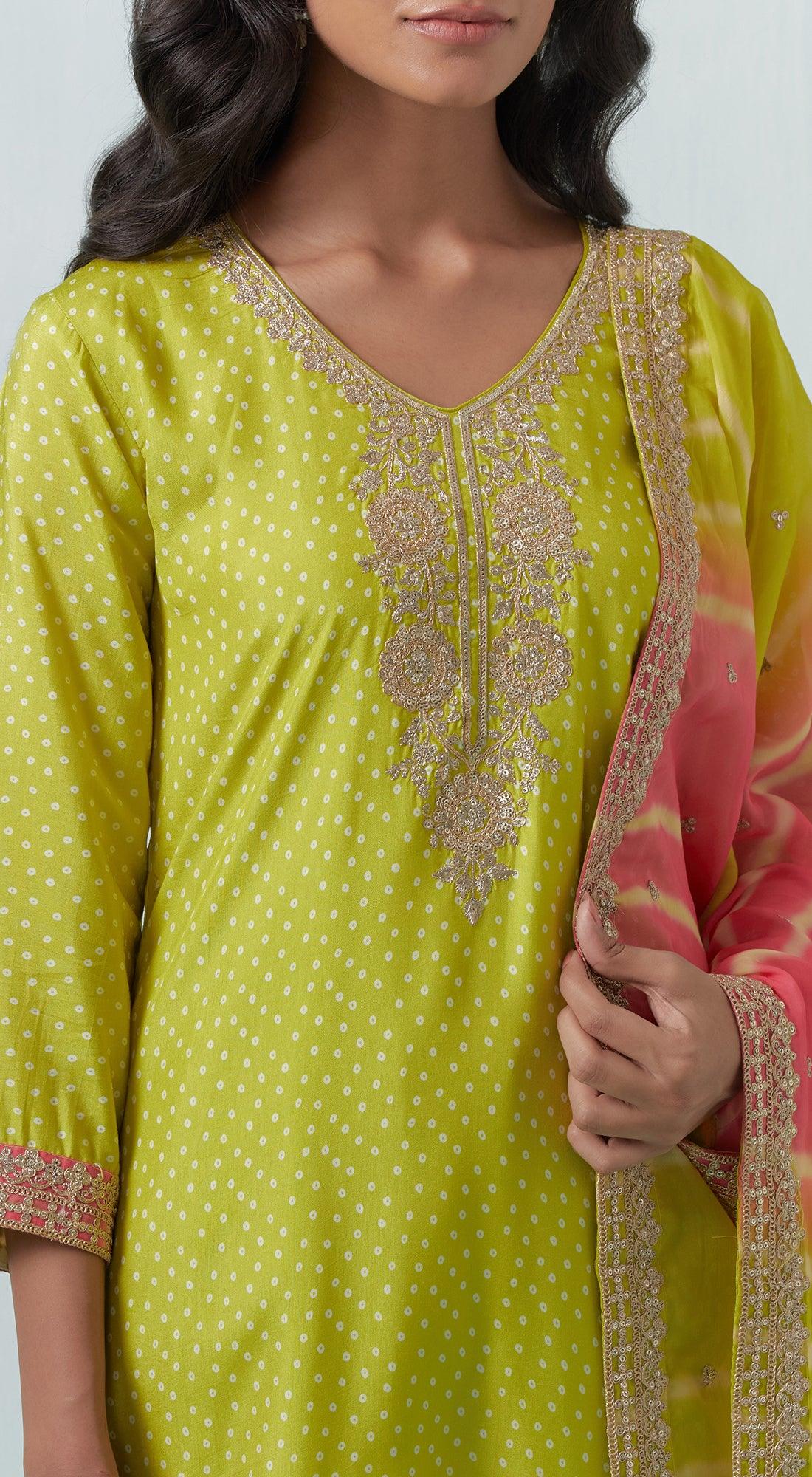 Yellow Leheriya Suit Set - Basanti Kapde aur Koffee