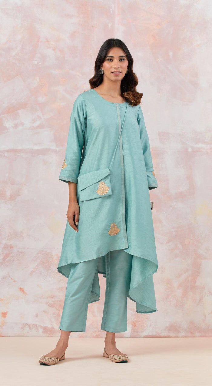 Aqua Blue Tunic Set With Bag - Basanti Kapde aur Koffee