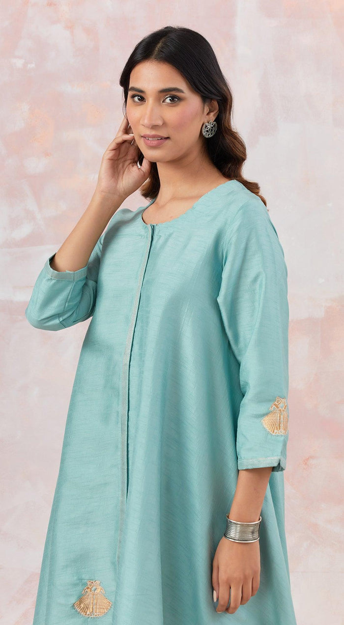 Aqua Blue Tunic Set With Bag - Basanti Kapde aur Koffee