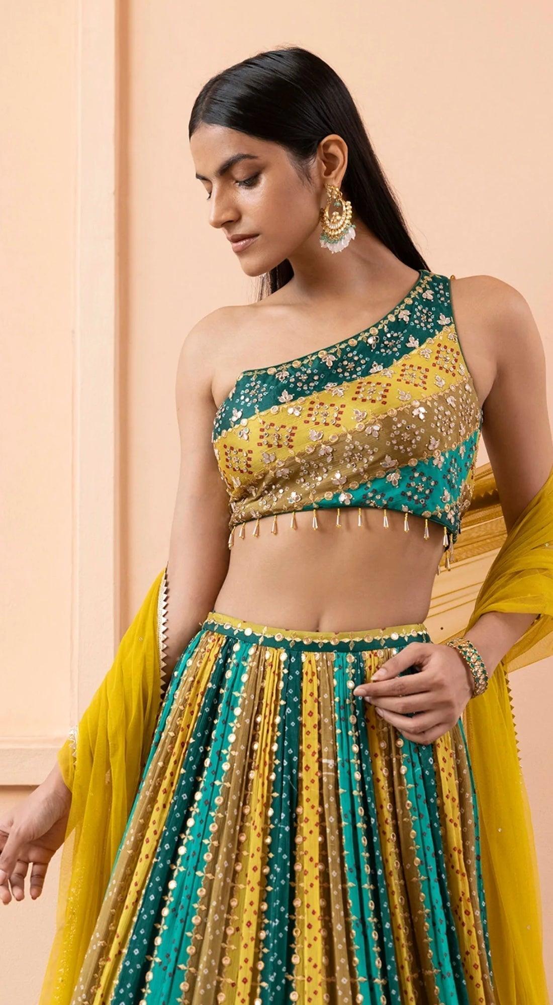 Bandhani mirror work lehengas hot sale