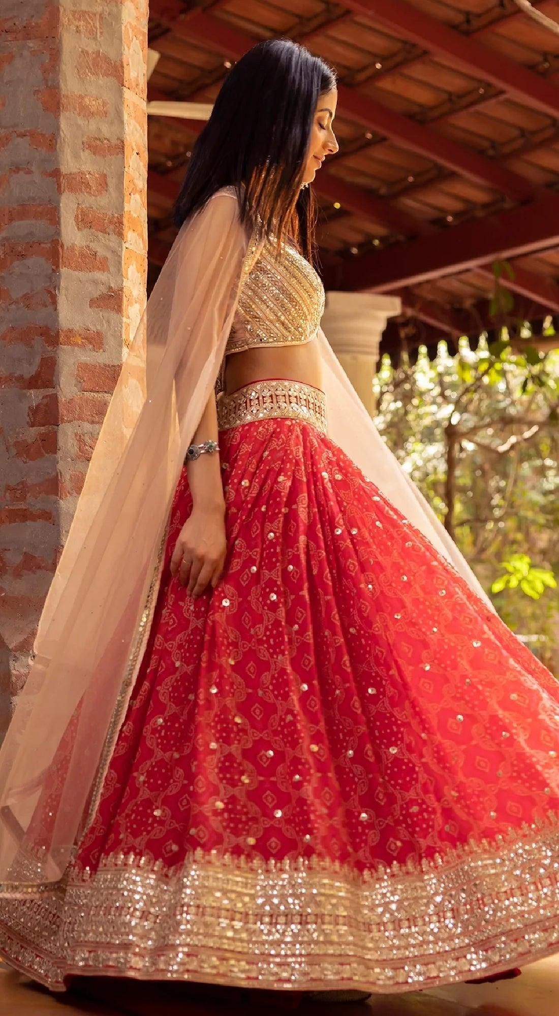 Bandini Mirror Embroidered Lehenga Set - Basanti Kapde aur Koffee