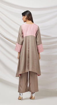 Beige & Pink Cotton Silk Tunic Set - Basanti Kapde aur Koffee