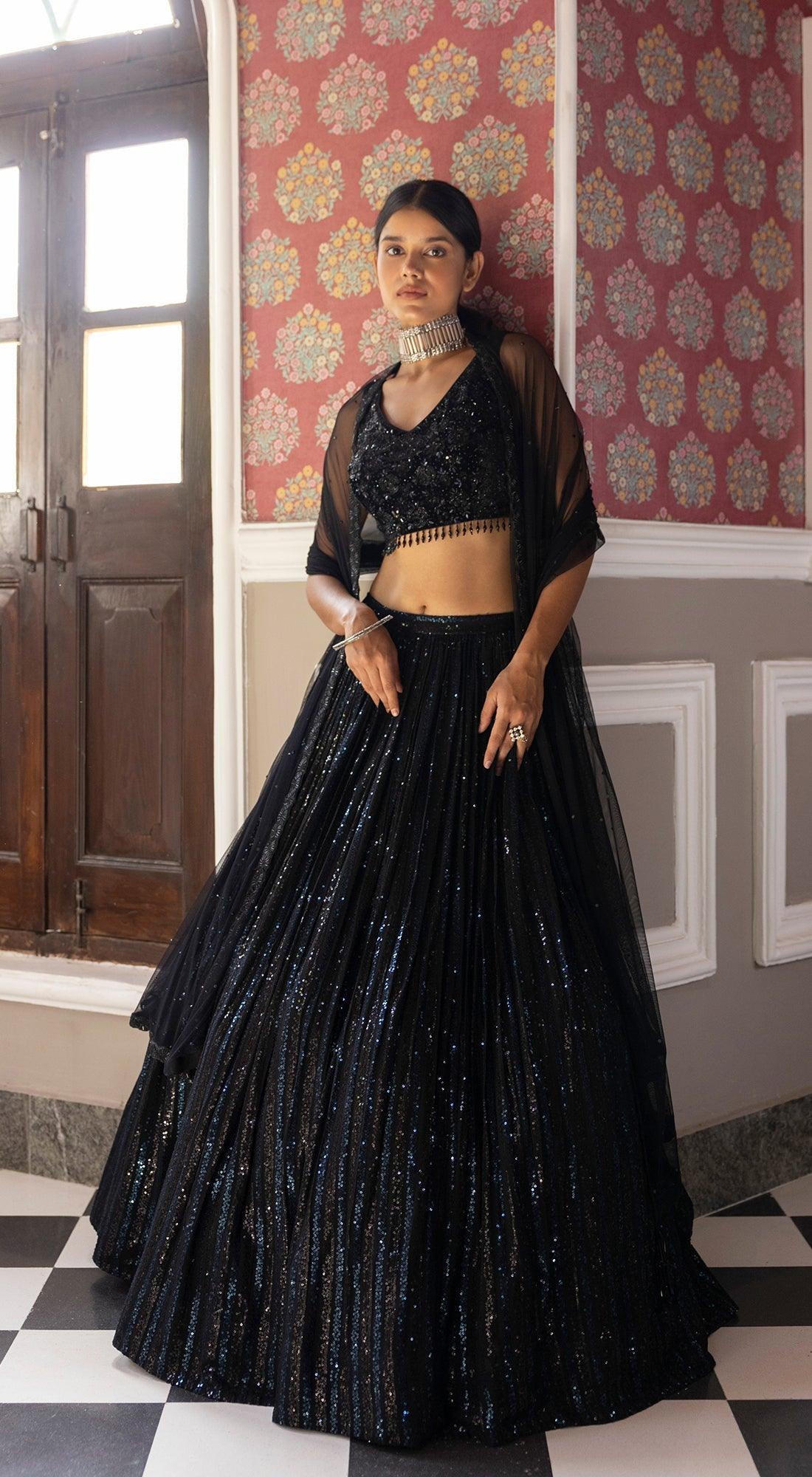 Black Sequins Lehenga With Velvet Blouse - Basanti Kapde aur Koffee