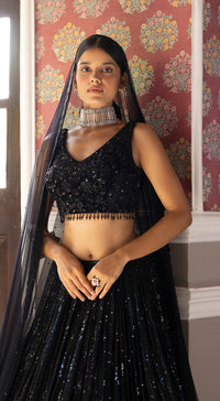 Black Sequins Lehenga With Velvet Blouse - Basanti Kapde aur Koffee