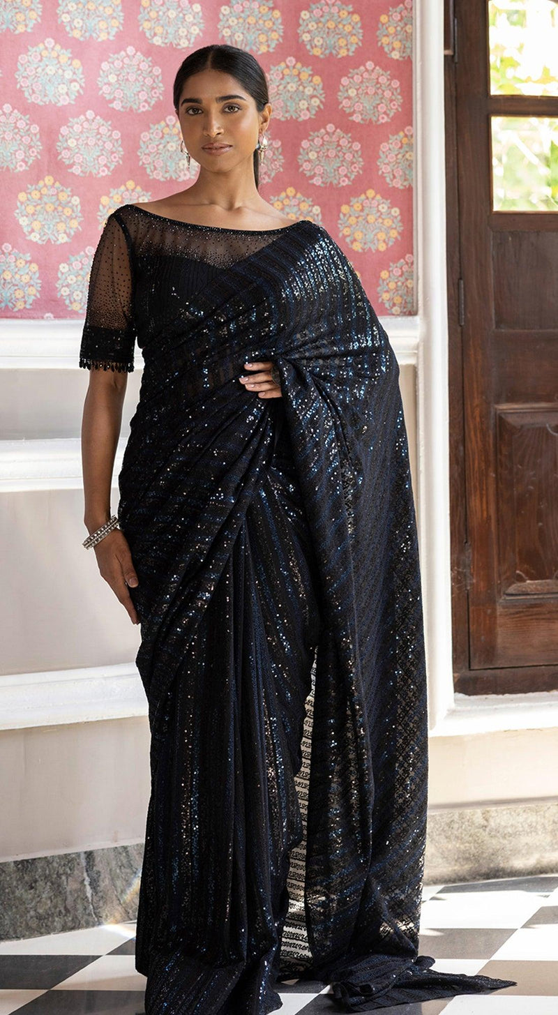 Black Sequins Saree - Basanti Kapde aur Koffee