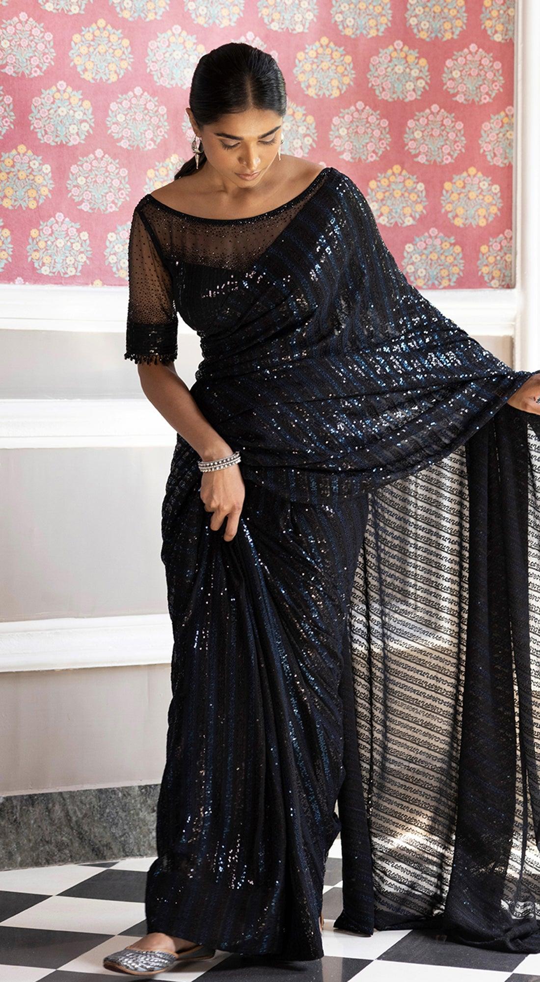 Black Sequins Saree – Basanti Kapde aur Koffee