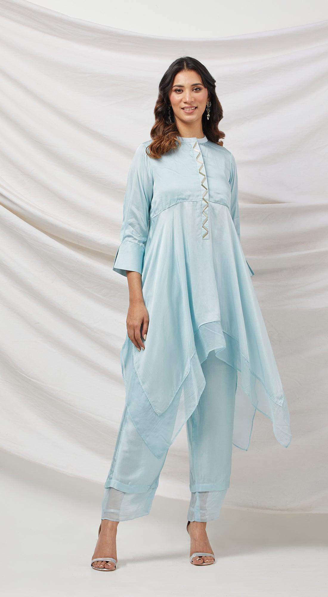 Blue Satin Crepe Tunic Set - Basanti Kapde aur Koffee