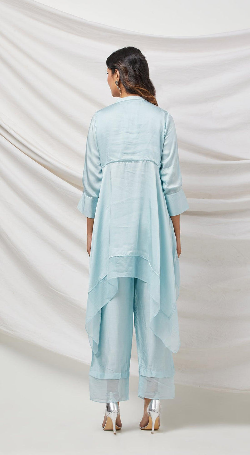 Blue Satin Crepe Tunic Set - Basanti Kapde aur Koffee