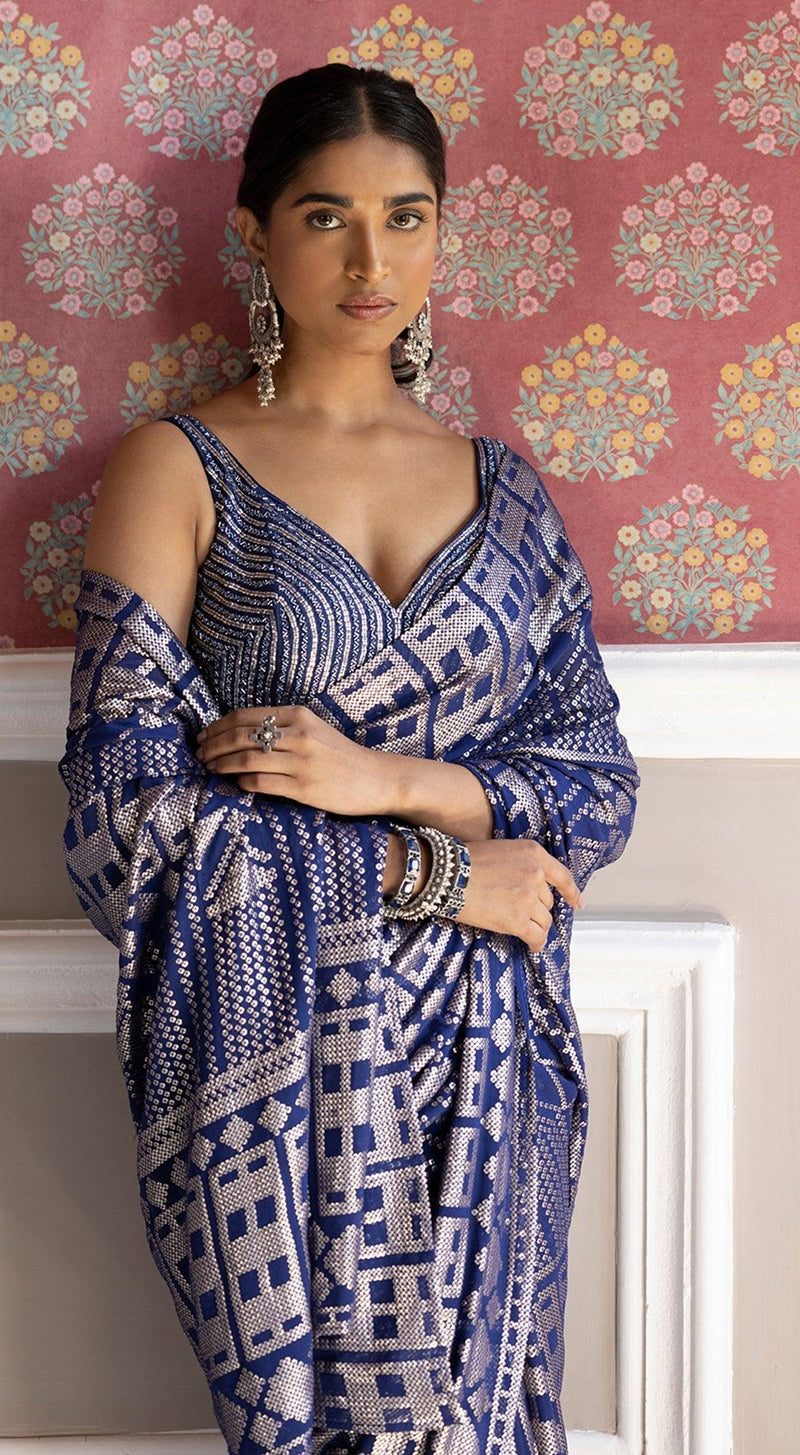 Blue Sequins Saree - Basanti Kapde aur Koffee