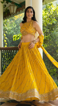 canary yellow hand embroidered lehenga set - Basanti Kapde aur Koffee