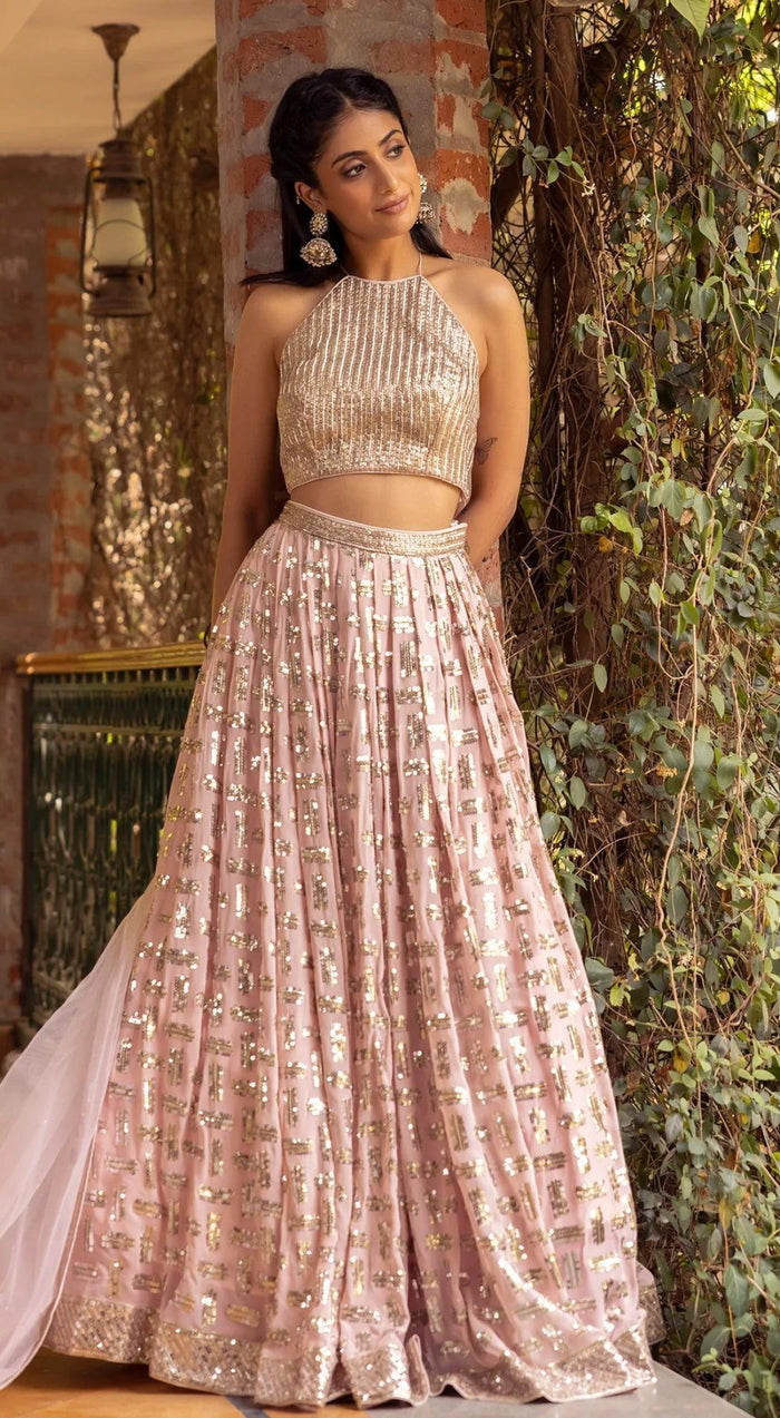 Halter Neck Lehenga Set - Basanti Kapde aur Koffee