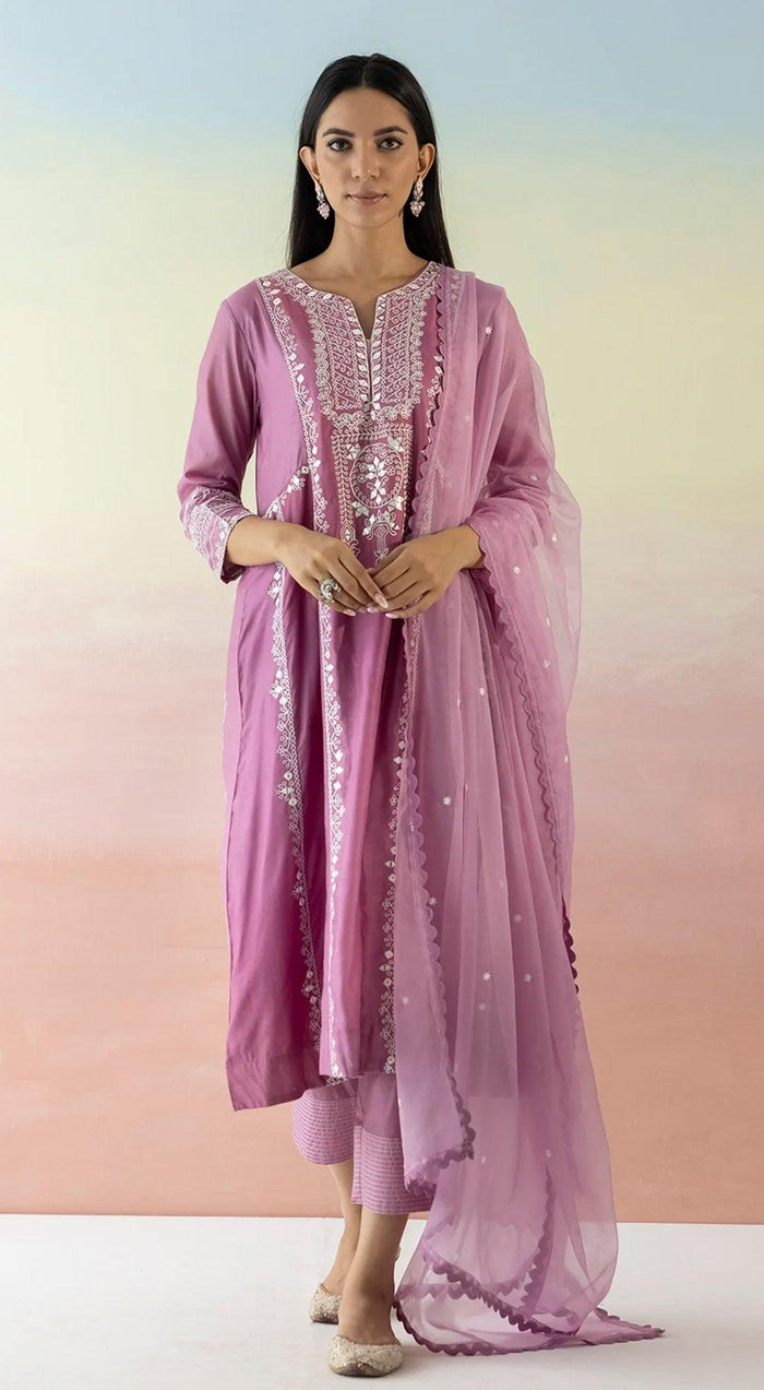 Lilac Embroidered Suit Set - Basanti Kapde aur Koffee